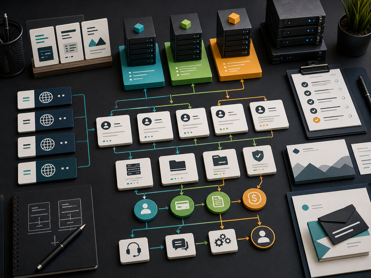 Reseller hosting workflow with package tiers, client provisioning, support routing, and billing setup